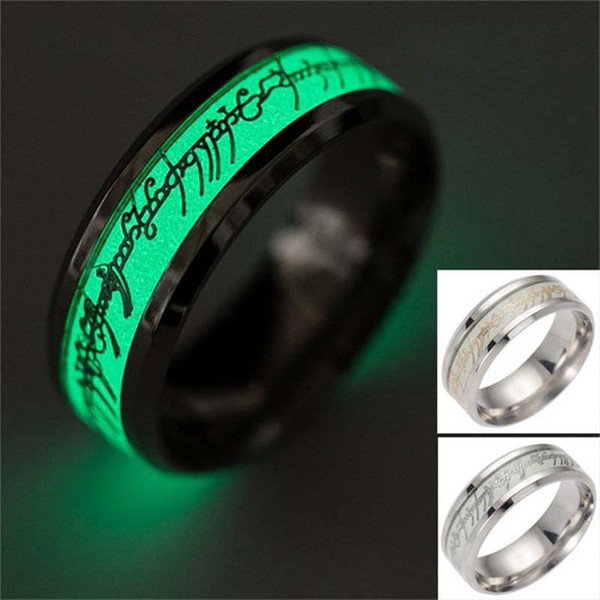 Stainless steel Lord of Ring Fluorescent Glowing Logo Finger Rings Glow In The Dark Gold Silver Pattern Rings Lort Drop Shipping