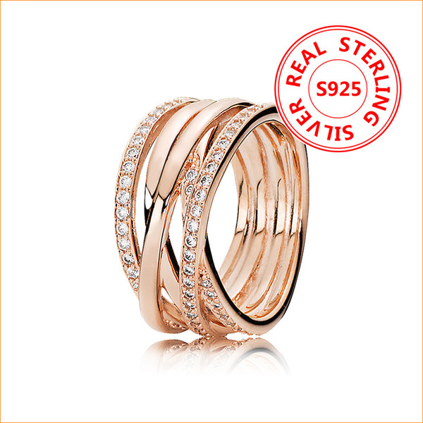 Authentic18K Rose Gold Intertwining Ring with Original box for Pandora 925 Sterling Silver Jewelry Wedding Ring Women's Gift