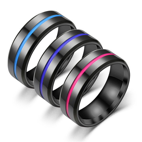 Hot Sale Groove Black designer Ring Black Blu Stainless Steel wedding Rings For Men Charm Enamel ring Male Jewelry Drop shipping