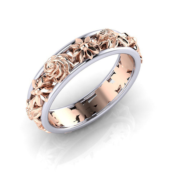 Contrast Color Rose Gold Flower Ring Band Rings for Women Christmas Gift Will and Sandy Drop Ship 080382