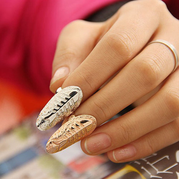 Fashion Fish Fossil nail rings alloy gold silver fish bone band finger rings women statement jewelry finger Nail art Sticker rings 080039