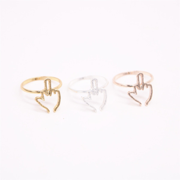 Gold silver color one-finger salute rings rock element finger rings wholesale Free shipping best gift for women