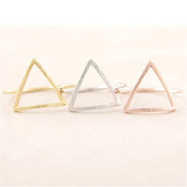 Fashion The latest elements triangle hollow out graphics rings Gold-color rings for women mixed color wholesale