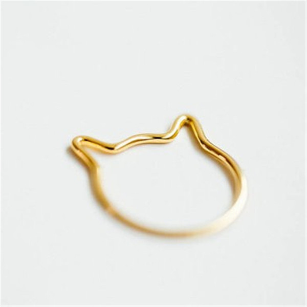 The latest elements rings for girls Fashion so cute kitty 3d line ring,moon ring Gold-color rings for women wholesale