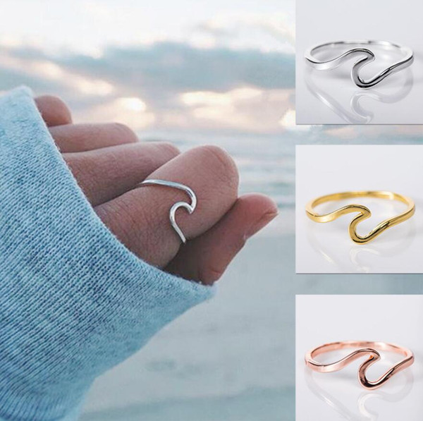 Women Ocean Wave Shaped Fashion Band Wedding Simple Design Ring Jewelry Gift Ring Size 6-10