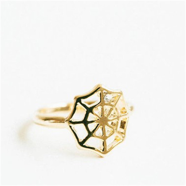 Fashion simple geometrical shape The latest elements spiderweb knuckle rings wedding rings Gold-color rings for women