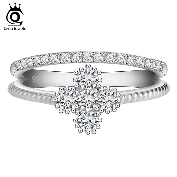 ORSA New Arrival Women Wedding Rings Platinum Plated Clear Zircon Sweet Flower Shape Ring for Ladies OR64