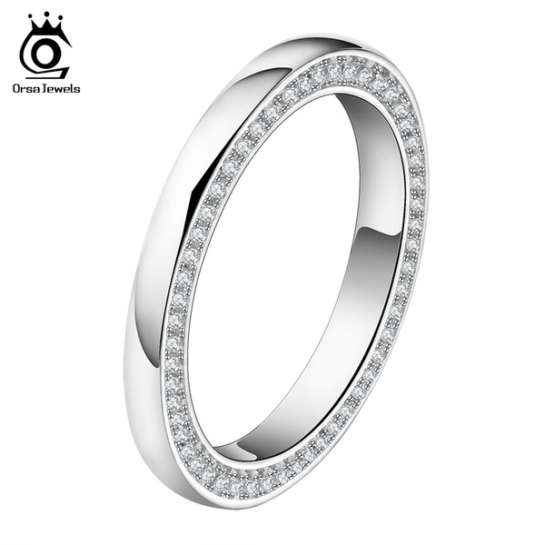 ORSA Wholesale Women Platinum Plated Zircon Rings New Brand Double Side Zircon Full Paved Wedding Jewelry Ring OR67