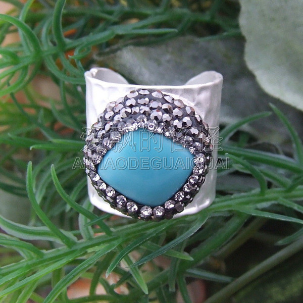 R011823 Blue Stone Gems Black Crystal Pave Cuff Ring