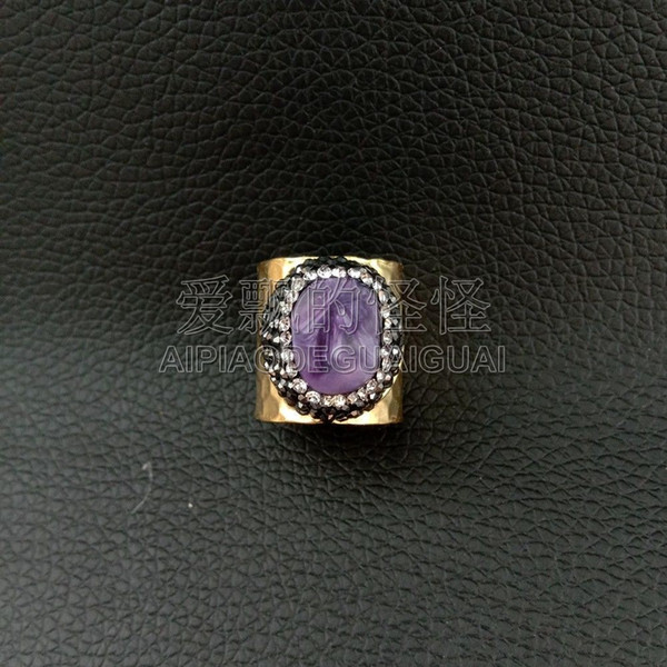 R041555 Natural Purple Charoite 24 K Golden Plated Ring