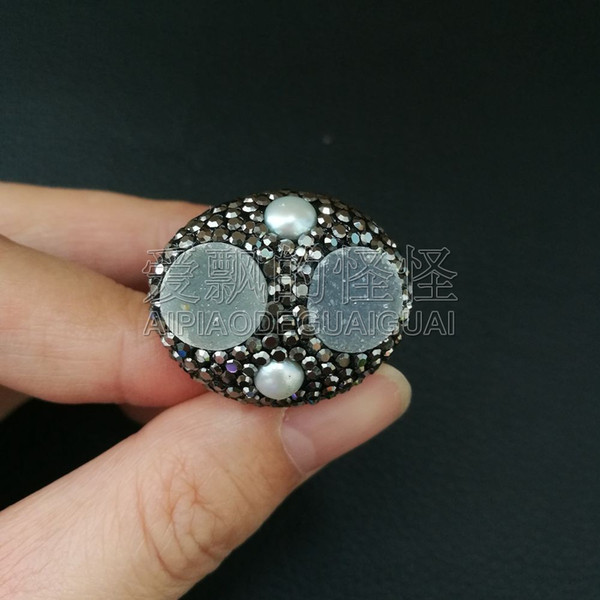 R0801323 White Pearl Stone Druzy Ring