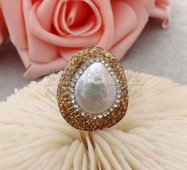 R062912 23x27MM White Coin Pearl CZ Ring