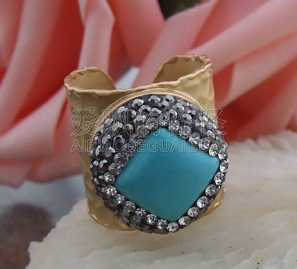 R111309 18MM Square Blue Stone Cuff Ring