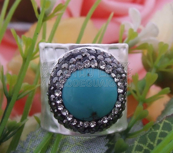 R112713 20MM Coin Blue Stone Cuff Ring