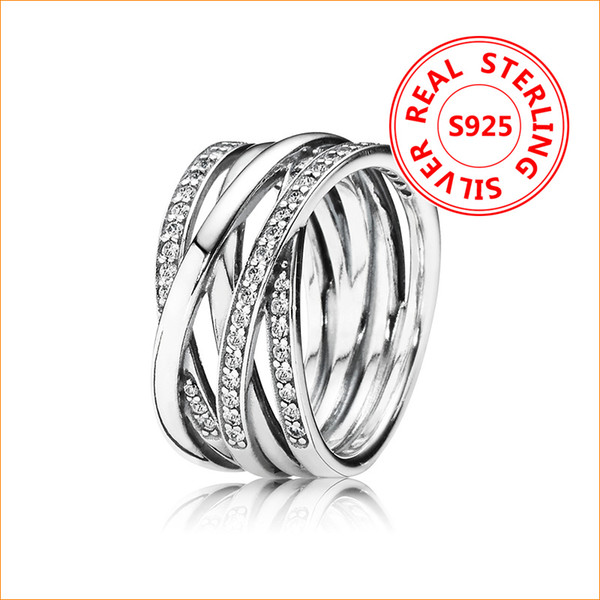 Authentic 100% 925 Sterling Silver Intertwining RING with Original Box for Pandora Silver Jewelry Wedding Rings Women's Gift