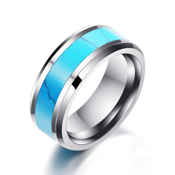 Stainless Steel Rings Jewelry New Fashion High Polished Quality Turquoise Style Band Rings Wholesale Brief Men's Tungsten Steel Rings LR072