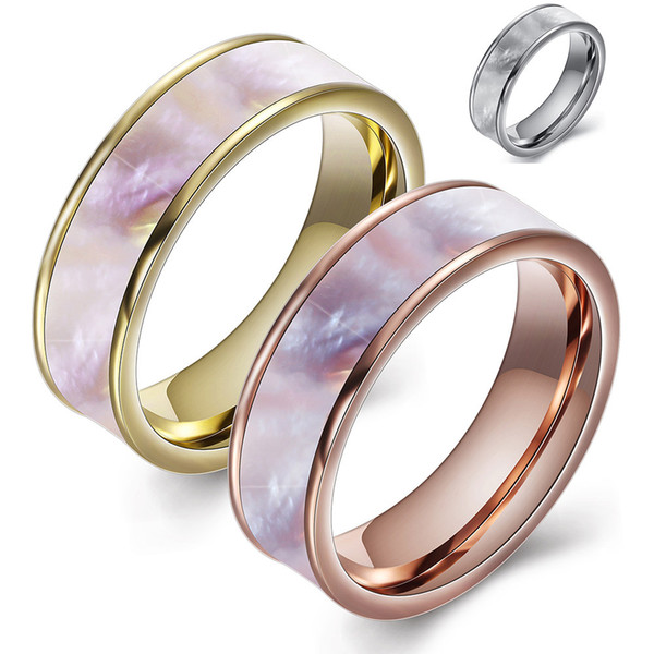 Women Band Rings Jewelry Fashion Brief High Quality Shell Stainless Steel Rings Wholesale 18K Gold Plated Titanium Steel Circle Rings LR094