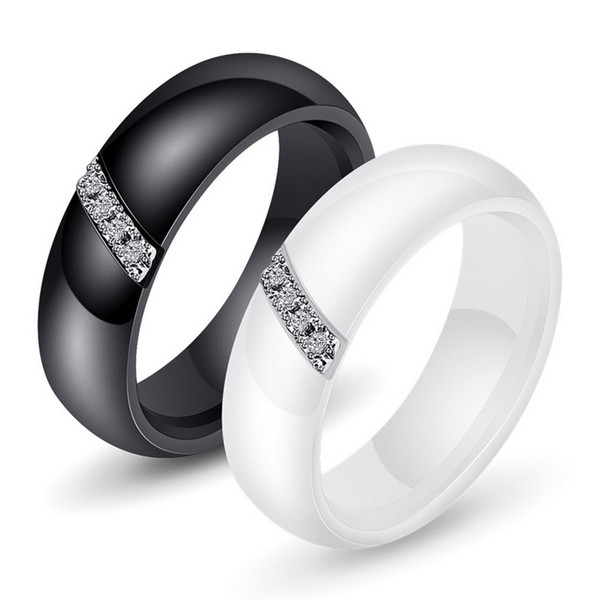 Fashion Rings Jewelry 2019 New Elegant Black White Ceramic Band Rings Wholesale Stainless Steel Zircon Micro Pave Women Finger Rings LR079