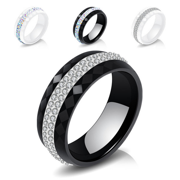 Ceramics Rings Jewelry 2019 New Fashion High Quality Rhinestone Stainless Steel Band Rings Wholesale Black White Finger Rings LR076