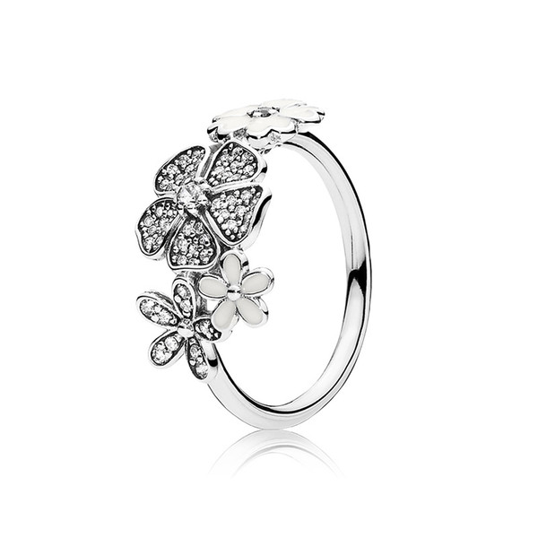 Women's Luxury cute Crystal flowers Rings Original box for Pandora 925 Sterling Silver Scintillation bouquet Wedding RING