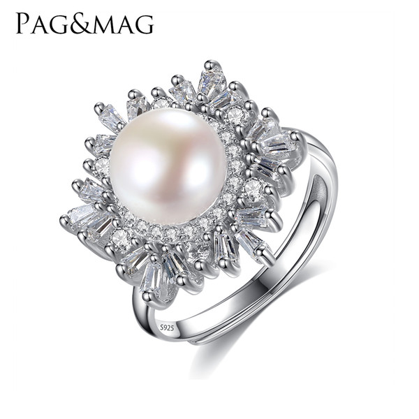 PAG&MAG Brand Charms Pearl Rings With CZ Fine Jewellry For Women 2017 New Resizable Real 925 Sterling Silver Jewelry Gift Box