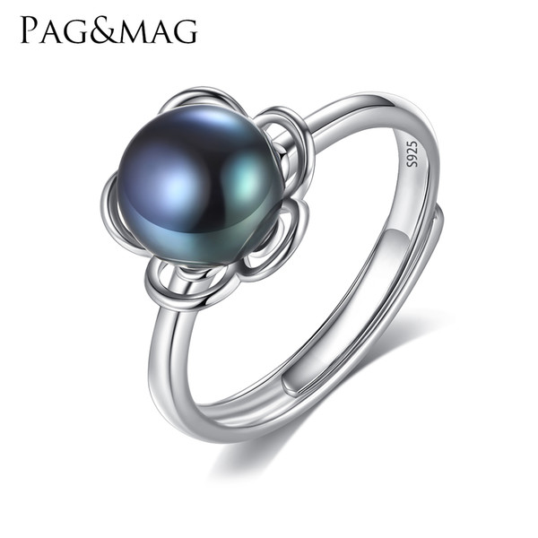 PAG&MAG Brand 2017 New Trendy Flower Ring 8-8.5mm Freshwater Pearl Ring 925 Sterling Silver Ring Gift For Women Fine Jewelry