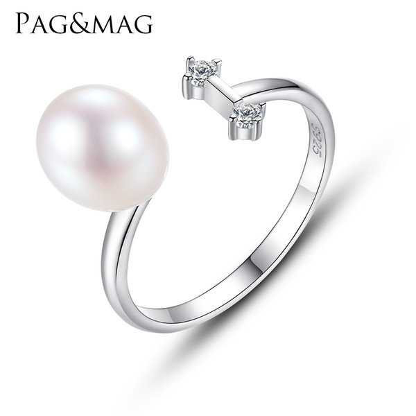 PAG&MAG High Quality 925 Sterling Silver Single Pearl Ring Cubic Zircon Novelty Fashionable Vintage Decoration Wedding Rings