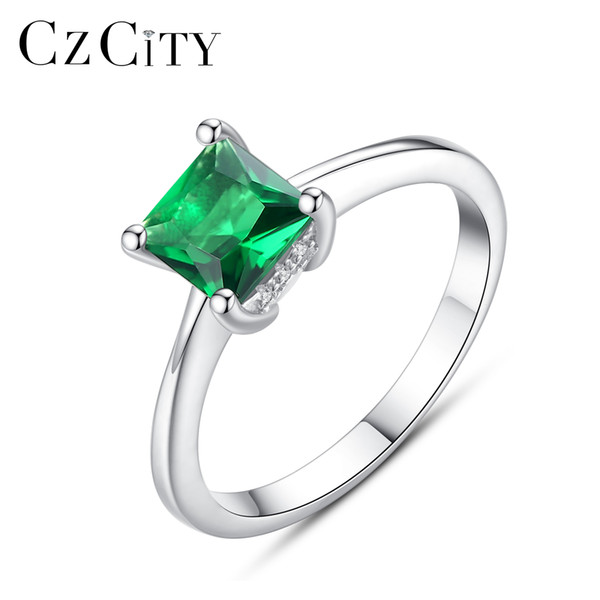 PAG&MAG Brand New Design Elegant Rhombic Emerald Good Quality Zircon Ring 925 Sterling Silver Engagement Rings Jewelry For Women