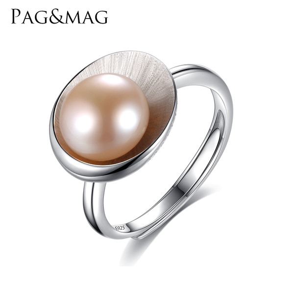 PAG&MAG New Arrival Cameo Shell Shape Pink Pearl Rings For Women Unique Design Hot Sell Fashion Ladies Ring free Jewelry Box