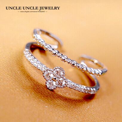 Brand Design White Gold Color Fashion Four Leaf Clover Style Zirconia Micro Setting Double Rows Lady Finger Ring Christmas Gift