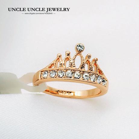 Rose Gold Color Rhinestones Retro Princess Crown Design Lady Finger Ring 18krgp