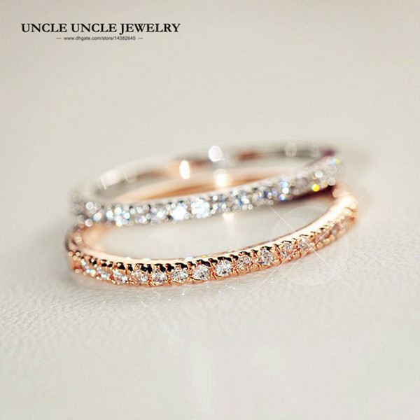 Elegant Rose Gold Color Clear Zirconia Micro Inlays 1mm Thin Woman Finger Knuckle Ring Wholesale 18krgp Christmas Gifts Drop Shipping