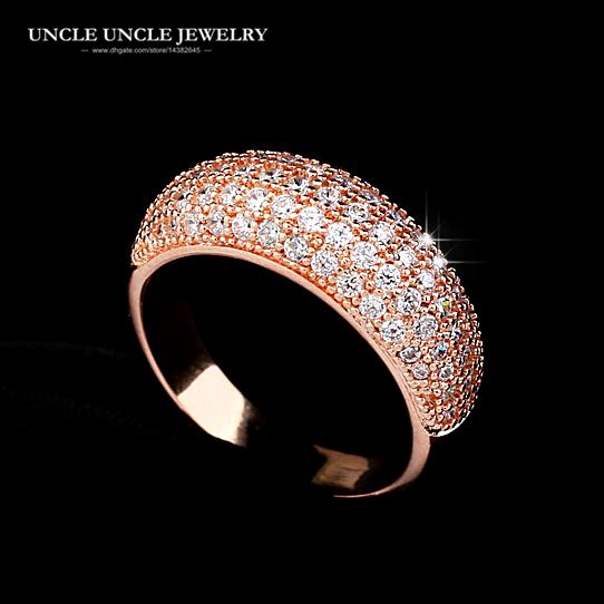 Luxury Rose Gold Color Clear 82 pcs Zirconia Fully Micro Setting 5 Rows Wide Woman Finger Ring Wholesale Christmas Gifts