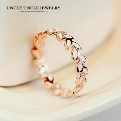 Rose Gold Color Enamel Leaf Greece Olive Branch Design Lady Finger Ring Wholesale Valentine's Day Gifts