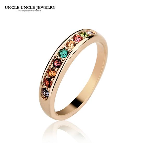 Simple Style Rose Gold Color Multicolor Rhinestones Studded Classic Women Fashion Knuckle Ring Wholesale Jewelry 18krgp stamp