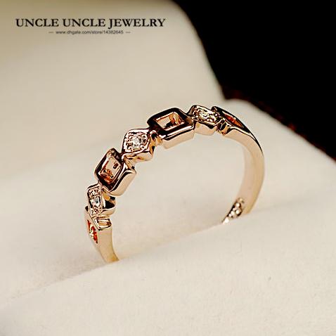 Simple Style Rose Gold Color Geometric Element Rhinestone Classic Office Lady Finger Ring Wholesale 18krgp Stamp