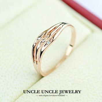 Rose Gold Color 3 Rhinestones Wave Design Woman Finger Claassic Ring Wholesale