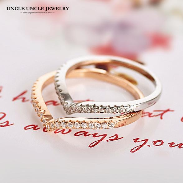 Elegant White Gold Color Rhinestones Micro Inlays V-shaped 1mm Thin Woman Finger Knuckle Ring Wholesale Christmas Gifts Dropship