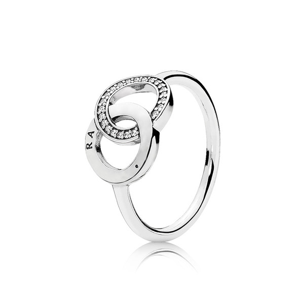 Womens Luxury Fashion Double loop CZ diamond circle Rings Original box for Pandora 925 Sterling Silver Wedding Ring