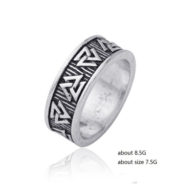 Wholesale Vintage Style Nordic Viking Odin Symbol Norse Valknut Rune Full Finger Ring for Women Men Gifts