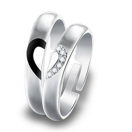 925 sterling silver jewelry couple rings man woman white gold heart love open crystal diamante fashion gifts party fashion for lovers 1pcs