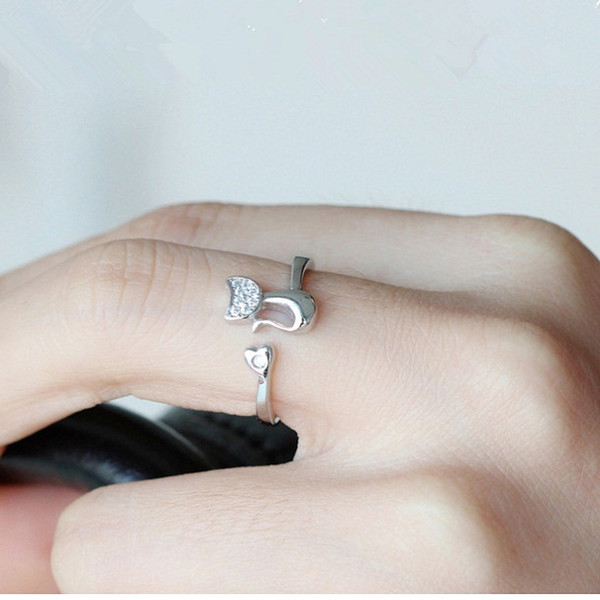 s925 Silver Rings Woman ' Jewelery Animal Cats Kawaii Adjustable White Gold Girls Students Jewels Fashion Trendy Exquisite 2019 Arrive 1pc