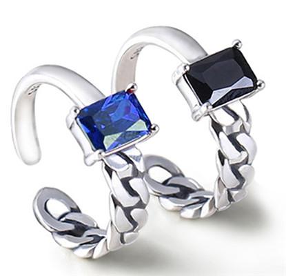 real s925 sterling silver jewellery band rings woman ladies man thailand silver black blue crystal open weave unique fashion wholesales 1pcs