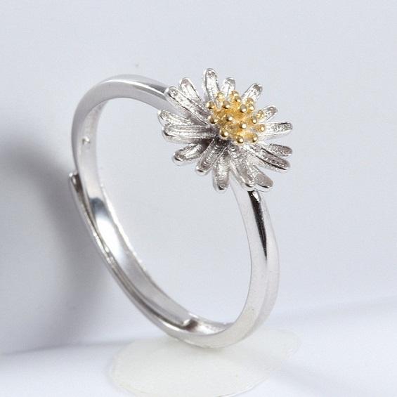 Women's Rings Real s925 Silver Bijouterie Adjust Open Plants Flower Daisy Fashion Anniversary Present 2019 Jewelry Wholesales Suppliers 1pc