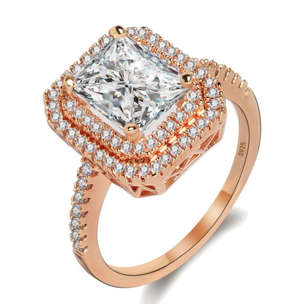 Sparkling Luxury Jewelry Victoria choucong 925 Sterling Silver Filled&Rose Gold Princess Cut White Topaz CZ Diamond Women Wedding Band Ring