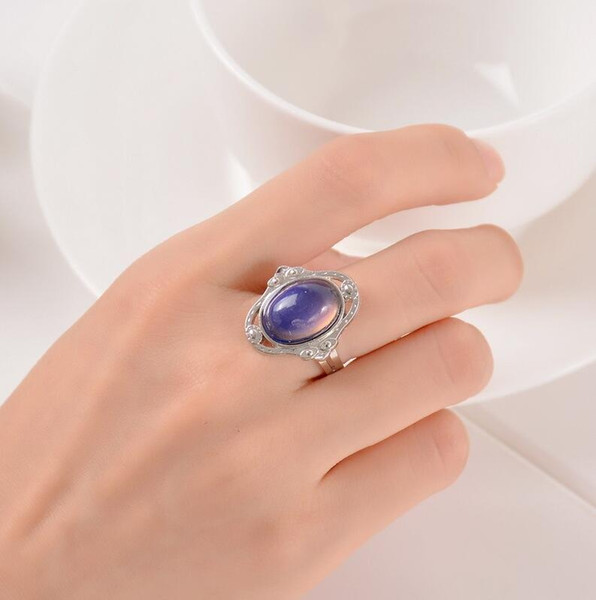 Vintage Retro Color Change Mood Ring Oval Emotion Feeling Changeable Ring Temperature Control Color Rings For Women