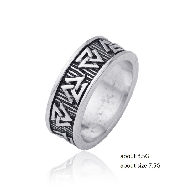 Lemegeton Wholesale Vintage Style Nordic Viking Odin Symbol Norse Valknut Rune Full Finger Ring for Women Men Gifts