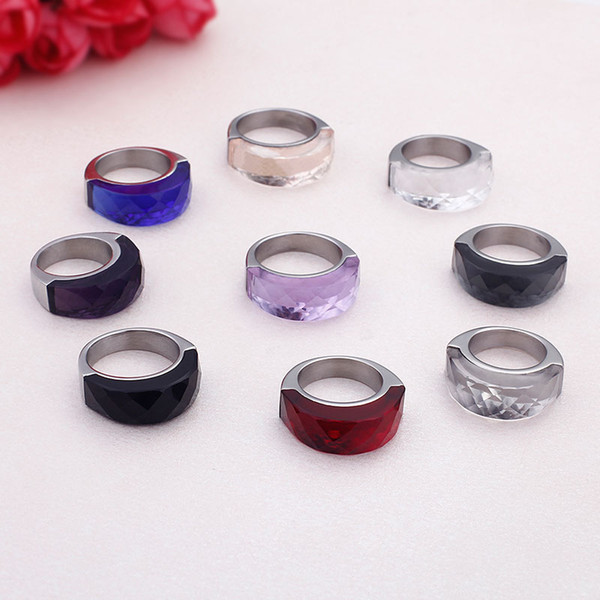 Rings Lady Women Colors Stone Stainless Steel Silver Finger Rings Jewelry (US Size #6 To #9)