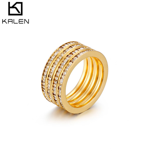 Kalen 4 Colors Stainless Steel Anillos Mujer Bohemia All Cubic Zirconia Wedding Bands Rings For Women Jewelry Women Daily Party Gifts