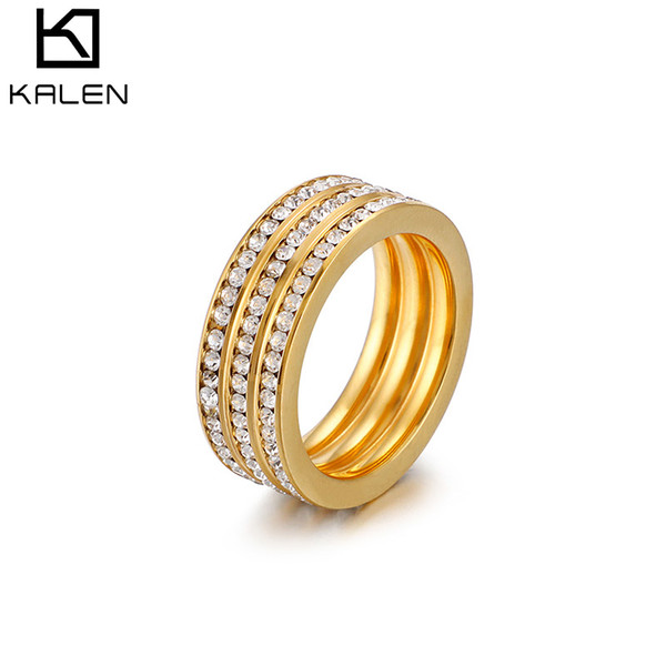 Kalen Tri-Color Stainless Steel Anillos Mujer Bohemia All Cubic Zirconia Wedding Bands Rings For Women Jewelry Women Daily Party Gifts